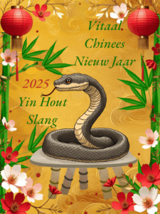 Chinese slangende slang voor nieuwjaar 2025 met bloemen en lampions.